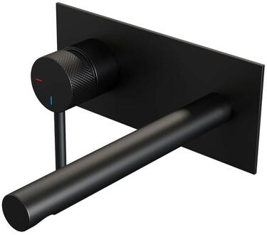 Brauer Black Carving Inbouw Wastafelmengkraan met Rechte Uitloop en Afdekplaat Model A2 Mat Zwart