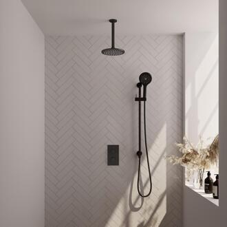 Brauer Black Carving Thermostatische Regendoucheset Inbouw - Hoofddouche 20 cm - 3 Weg - Handdouche 3 Standen - Doucheslang - Geintegreerde Glijstang - Mat Zwart