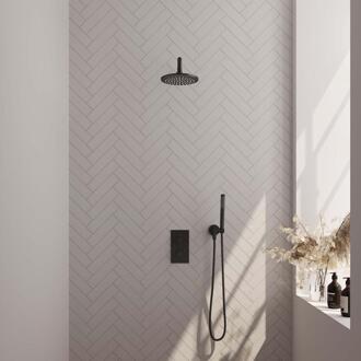 Brauer Black Carving Thermostatische Regendoucheset Inbouw - Hoofddouche 20 cm - Gebogen Wandarm - 3 Weg - Handdouche Staaf - Doucheslang - Wandaansluitbocht - Mat Zwart