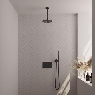 Brauer Black Carving Thermostatische Regendoucheset Inbouw - Hoofddouche 20 cm - Met Drukknoppen - Handdouche Staaf - Doucheslang - Wandaansluitbocht - Mat Zwart