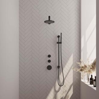 Brauer Black Carving Thermostatische Regendoucheset Inbouw - Hoofddouche 20 cm - Rechte Wandarm - Handdouche Staaf - Doucheslang - Geintegreerde Glijstang - Mat Zwart