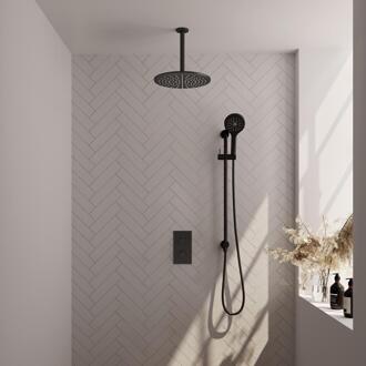 Brauer Black Carving Thermostatische Regendoucheset Inbouw - Hoofddouche 30 cm - 3 Weg - Handdouche 3 Standen - Doucheslang - Geintegreerde Glijstang - Mat Zwart