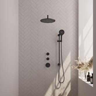 Brauer Black Carving Thermostatische Regendoucheset Inbouw - Hoofddouche 30 cm - Gebogen Wandarm - Handdouche 3 Standen - Doucheslang - Geintegreerde Glijstang - Mat Zwart