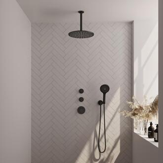 Brauer Black Carving Thermostatische Regendoucheset Inbouw - Hoofddouche 30 cm - Handdouche 3 Standen - Doucheslang - Wandaansluitbocht - Mat Zwart