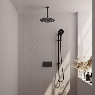 Brauer Black Carving Thermostatische Regendoucheset Inbouw - Hoofddouche 30 cm - Met Drukknoppen - Handdouche 3 Standen - Doucheslang - Geintegreerde Glijstang - Mat Zwart