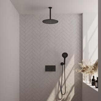 Brauer Black Carving Thermostatische Regendoucheset Inbouw - Hoofddouche 30 cm - Met Drukknoppen - Handdouche 3 Standen - Doucheslang - Wandaansluitbocht - Mat Zwart