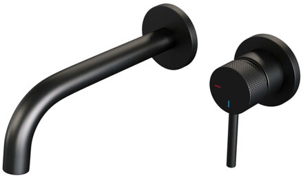 Brauer Black Carving Wastafelmengkraan inbouw - gebogen uitloop links - hendel lang smal carving- mat zwart 5-S-004-B6-65 Zwart mat