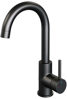 Brauer Black carving Wastafelmengkraan opbouw - hoog - draaibaar - hendel lang smal carving- mat zwart 5-S-003-R4 Zwart mat