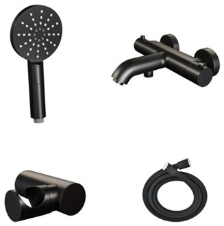Brauer Black Edition Badkraan opbouw - 2 gladde knoppen - handdouche rond 3 standen - mat zwart sw238164/sw238165/sw353734/SW1164705/ Zwart mat