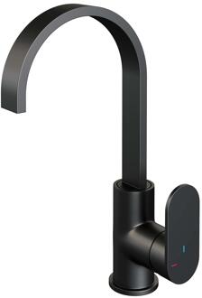 Brauer Black Edition Hoge Opbouw Wastafelmengkraan met Draaibare Platte Uitloop Model C Mat Zwart