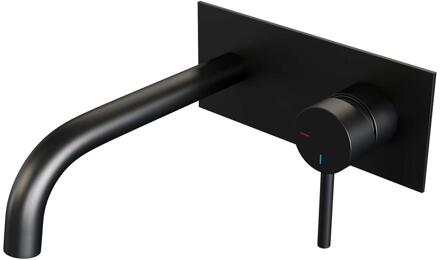 Brauer Black Edition Inbouw Wastafelmengkraan met Gebogen Uitloop en Afdekplaat Model A1 Mat Zwart