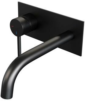 Brauer Black Edition Inbouw Wastafelmengkraan met Gebogen Uitloop en Afdekplaat Model A2 Mat Zwart