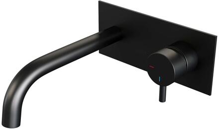 Brauer Black Edition Inbouw Wastafelmengkraan met Gebogen Uitloop en Afdekplaat Model B1 Mat Zwart