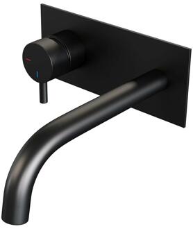 Brauer Black Edition Inbouw Wastafelmengkraan met Gebogen Uitloop en Afdekplaat Model B2 Mat Zwart