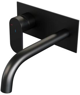 Brauer Black Edition Inbouw Wastafelmengkraan met Gebogen Uitloop en Afdekplaat Model C2 Mat Zwart