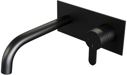 Brauer Black Edition Inbouw Wastafelmengkraan met Gebogen Uitloop en Afdekplaat Model D1 Mat Zwart