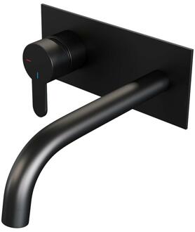 Brauer Black Edition Inbouw Wastafelmengkraan met Gebogen Uitloop en Afdekplaat Model D2 Mat Zwart