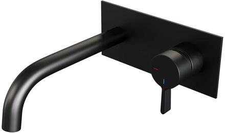 Brauer Black Edition Inbouw Wastafelmengkraan met Gebogen Uitloop en Afdekplaat Model E1 Mat Zwart