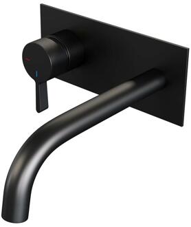 Brauer Black Edition Inbouw Wastafelmengkraan met Gebogen Uitloop en Afdekplaat Model E2 Mat Zwart