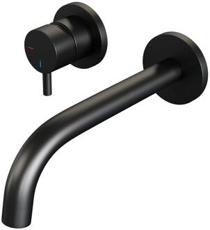 Brauer Black Edition Inbouw Wastafelmengkraan met Gebogen Uitloop en Rozetten Model B2 Mat Zwart