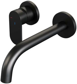 Brauer Black Edition Inbouw Wastafelmengkraan met Gebogen Uitloop en Rozetten Model C2 Mat Zwart