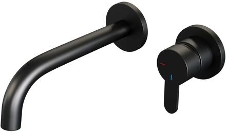 Brauer Black Edition Inbouw Wastafelmengkraan met Gebogen Uitloop en Rozetten Model D1 Mat Zwart