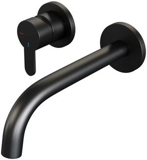 Brauer Black Edition Inbouw Wastafelmengkraan met Gebogen Uitloop en Rozetten Model D2 Mat Zwart