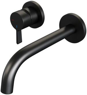 Brauer Black Edition Inbouw Wastafelmengkraan met Gebogen Uitloop en Rozetten Model E2 Mat Zwart