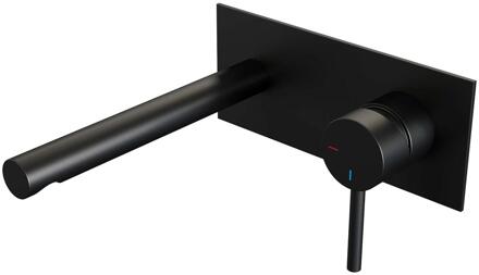 Brauer Black Edition Inbouw Wastafelmengkraan met Rechte Uitloop en Afdekplaat Model A1 Mat Zwart