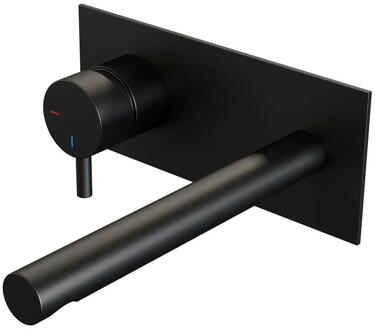 Brauer Black Edition Inbouw Wastafelmengkraan met Rechte Uitloop en Afdekplaat Model B2 Mat Zwart