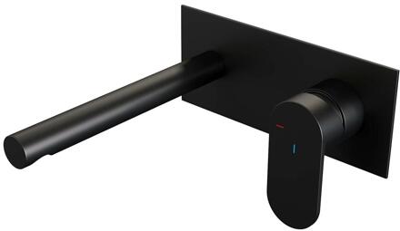 Brauer Black Edition Inbouw Wastafelmengkraan met Rechte Uitloop en Afdekplaat Model C1 Mat Zwart