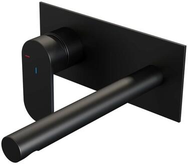 Brauer Black Edition Inbouw Wastafelmengkraan met Rechte Uitloop en Afdekplaat Model C2 Mat Zwart