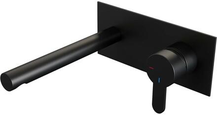 Brauer Black Edition Inbouw Wastafelmengkraan met Rechte Uitloop en Afdekplaat Model D1 Mat Zwart