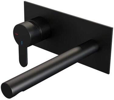 Brauer Black Edition Inbouw Wastafelmengkraan met Rechte Uitloop en Afdekplaat Model D2 Mat Zwart