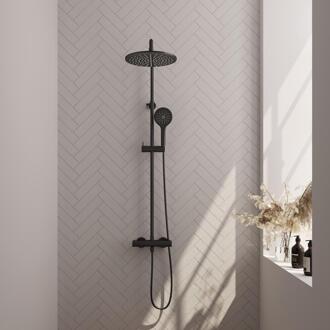 Brauer Black Edition Opbouw Thermostatische Regendoucheset - Hoofddouche 30 cm - Handdouche 3 Standen - Doucheslang - Mat Zwart