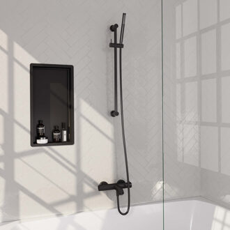 Brauer Black Edition thermostatische badkraan met glijstang en 3 standen handdouche mat zwart