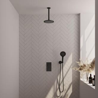 Brauer Black Edition Thermostatische Regendoucheset Inbouw - Hoofddouche 20 cm - 3 Weg - Handdouche 3 Standen - Doucheslang - Wandaansluitbocht - Mat Zwart