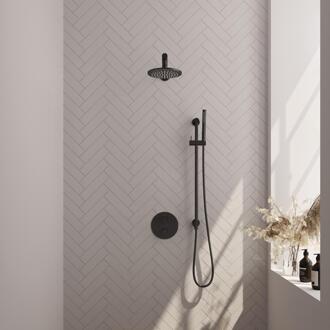 Brauer Black Edition Thermostatische Regendoucheset Inbouw - Hoofddouche 20 cm - Rechte Wandarm - 3 Weg - Handdouche Rond - Doucheslang - Geintegreerde Glijstang - Mat Zwart