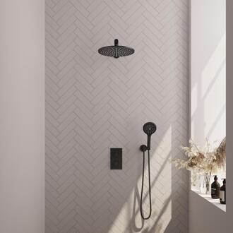 Brauer Black Edition Thermostatische Regendoucheset Inbouw - Hoofddouche 30 cm - Rechte Wandarm - 3 Weg - Handdouche 3 Standen - Doucheslang - Wandaansluitbocht - Mat Zwart