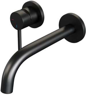 Brauer Black Edition Wastafelmengkraan inbouw - gebogen uitloop rechts - hendel lang smal - model A2 - mat zwart 5-S-083 Zwart mat