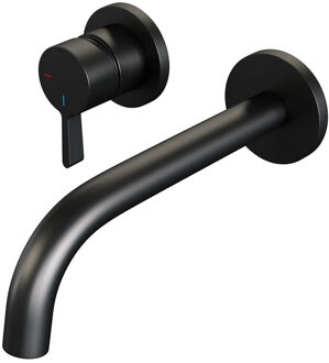 Brauer Black Edition Wastafelmengkraan inbouw - gebogen uitloop rechts - hendel middel dik - model E2 - mat zwart 5-S-083-B1-65 Zwart mat