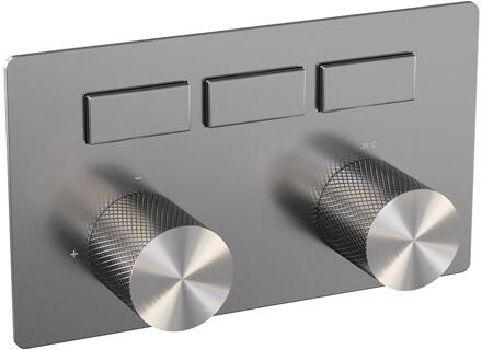 Brauer Brushed Carving - 3 Weg - Inbouwthermostaat - Drukknoppen - In/afbouwdelen - RVS Geborsteld PVD
