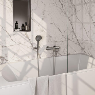 Brauer Brushed Carving Badkraan - douchegarnituur - handdouche rond 3 standen - carving knop - PVD - Geborsteld RVS 5-NG-247 RVS geborsteld