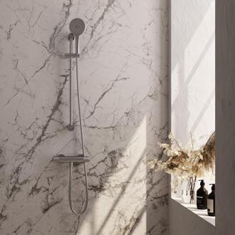 Brauer Brushed Carving Glijstangset met Thermostaatkraan - 3-Standen Handdouche - Rvs Geborsteld Pvd