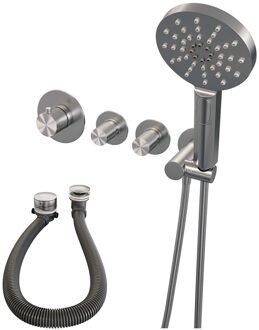 Brauer Brushed carving inbouw - douchegarnituur - 3 carving knoppen - handdouche rond 3 standen - PVD- geborsteld RVS 5-NG-096 RVS geborsteld