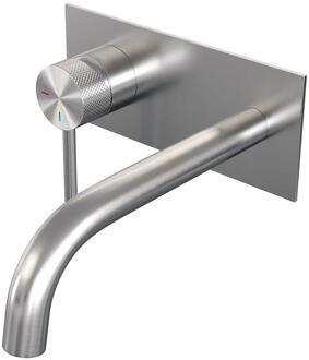 Brauer Brushed Carving Inbouw Wastafelmengkraan met Gebogen Uitloop en Afdekplaat Model A2 RVS Geborsteld PVD