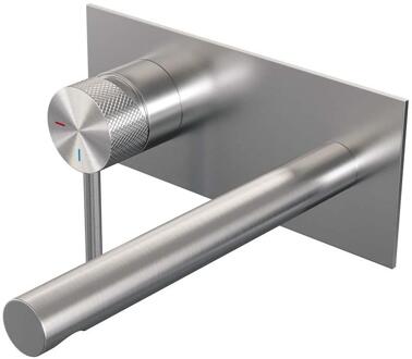 Brauer Brushed Carving Inbouw Wastafelmengkraan met Rechte Uitloop en Afdekplaat Model A2 RVS Geborsteld PVD