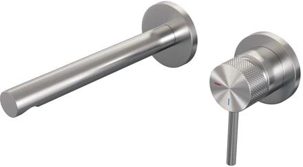 Brauer Brushed Carving Inbouw Wastafelmengkraan met Rechte Uitloop en Rozetten Model A1 RVS Geborsteld PVD