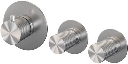 Brauer Brushed Carving inbouwthermostaat - met inbouwdeel - 3 carving knoppen - PVD - geborsteld RVS 5-NG-089 RVS geborsteld