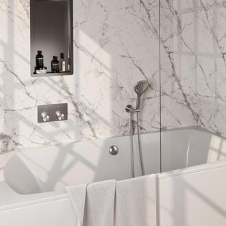 Brauer Brushed Carving Thermostatische Inbouw Badkraan Drukknoppen - Badvulcombinatie - 3 stand - Doucheslang - Wandaansluitbocht - Handdouche - Rvs Geborsteld Pvd